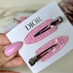 Dior Pink Logo Hair Barrettes